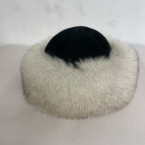Fox Fur Roller Hat W/Suede Top